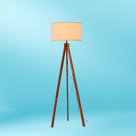 TKLD Table & Floor Lamps Mid-century Dark Brown Flaxen Wooden Tripod Vintage Floor Lamp - 40W