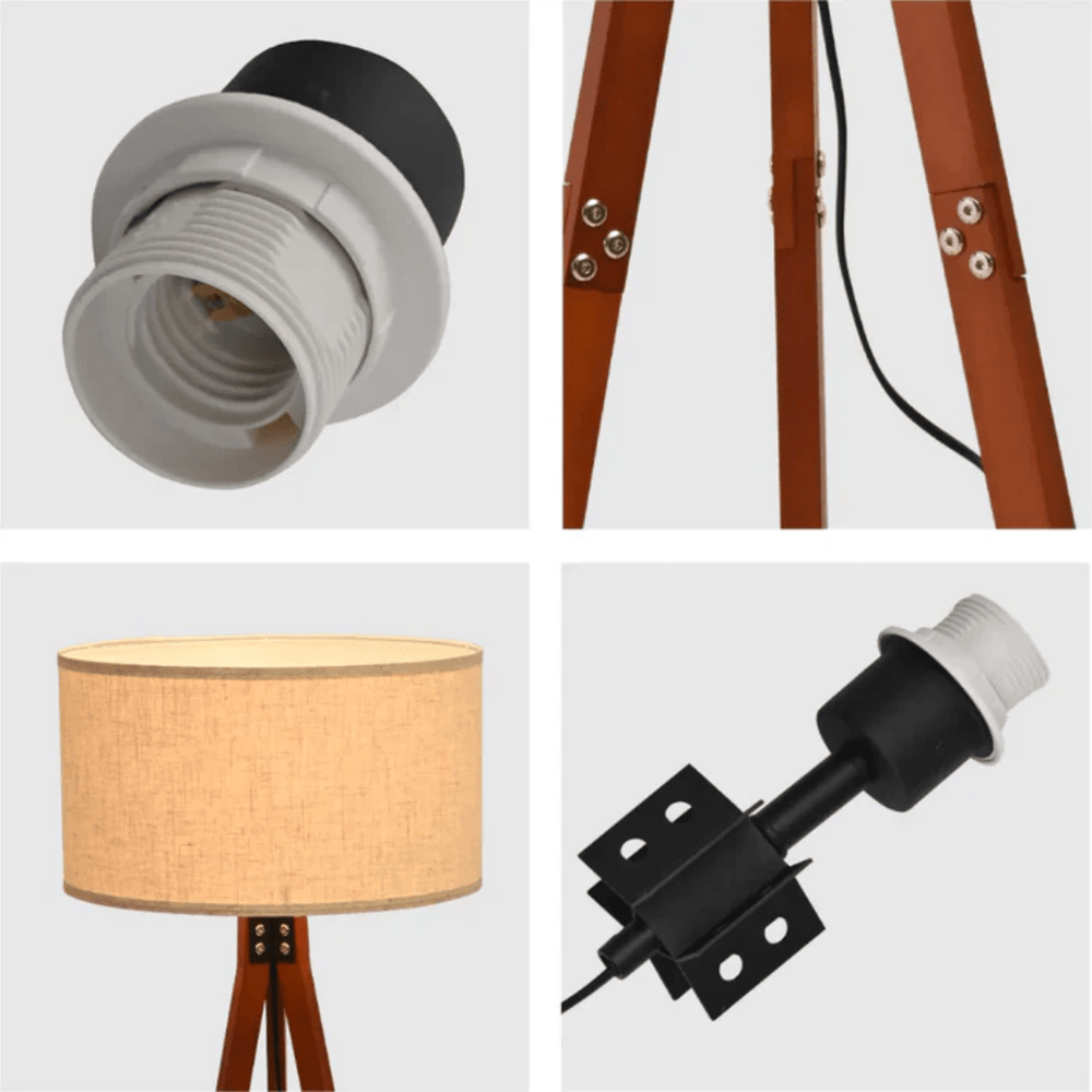 TKLD Table & Floor Lamps Mid-century Dark Brown Flaxen Wooden Tripod Vintage Floor Lamp - 40W