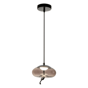 TKLD Pendant & Chandeliers Modern Contemporary Flattened Globe Smoky Glass Pendant Ceiling Light with Built-in LED