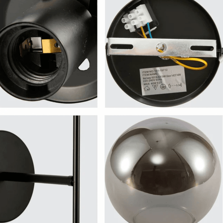 TKLD Pendant & Chandeliers Modern Globe Smoky Black Wall Light Sconce