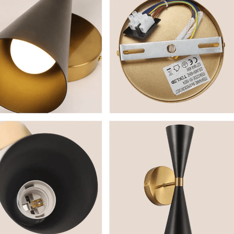 TKLD Pendant & Chandeliers Modern Gold Aluminium Metal Body Black Cone Wall Light