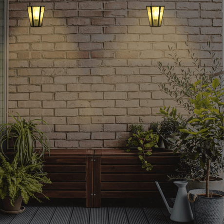TKLD Wall & Sconce Lights Modern Matt Black & White Clear Glass Lantern Trapezium E27 Wall Lamp - 60W