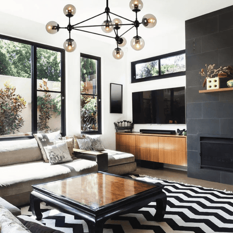 TKLD Pendant & Chandeliers Molecule Shape Black Rod Metal Amber Glass Globe Chandelier Ceiling Light - 10 Globes