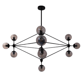 TKLD Pendant & Chandeliers Molecule Shape Black Rod Metal Amber Glass Globe Chandelier Ceiling Light - 15 Globes