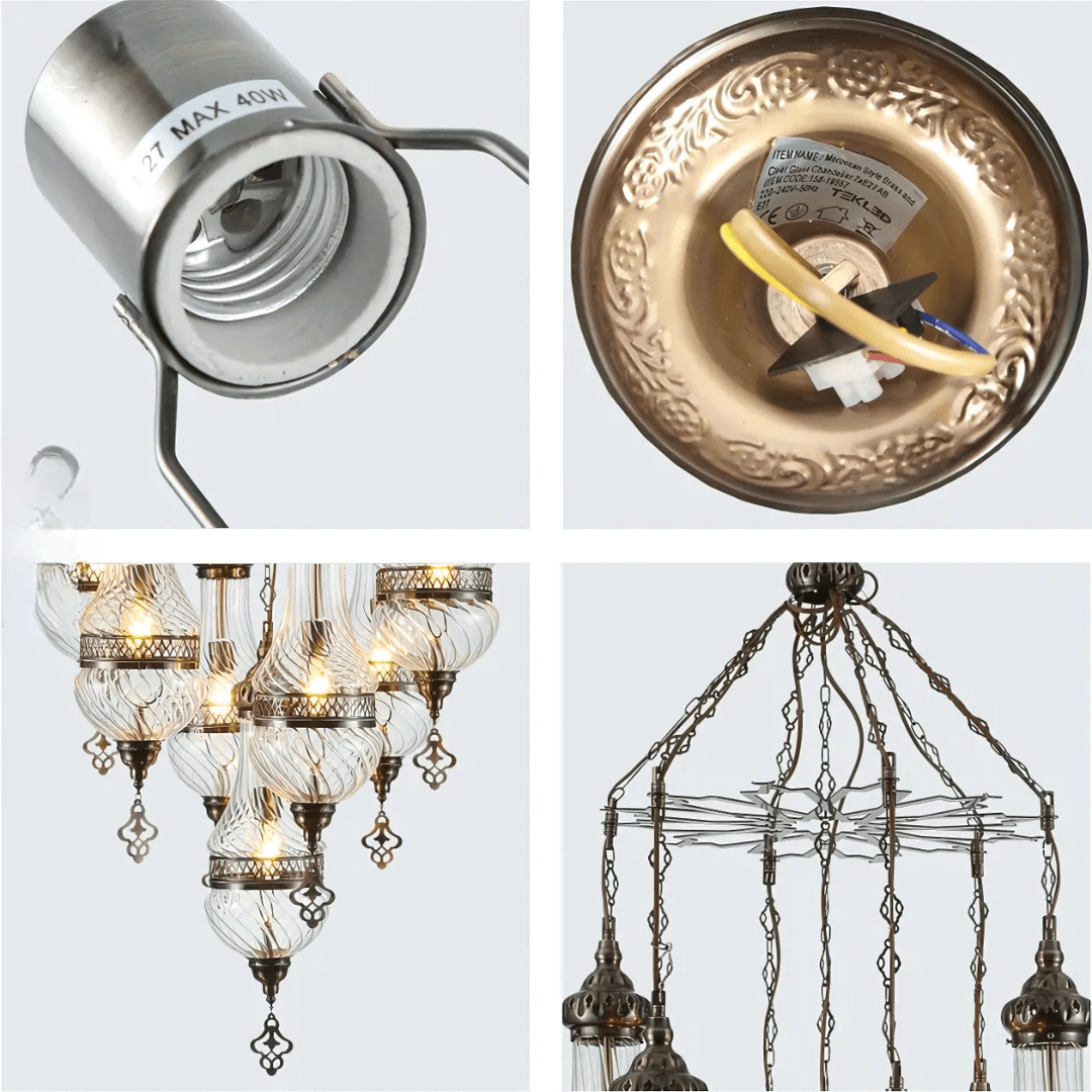 TKLD Pendant & Chandeliers Moroccan Style Antique Brass 7 Lamp Oriental Chandelier Light - 40W