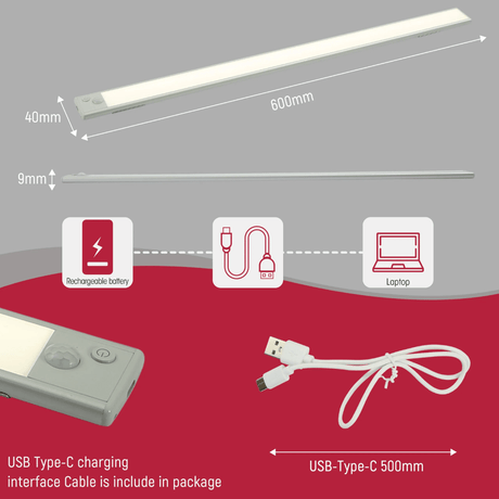 TKLD Pendant & Chandeliers Motion Sensor Wireless 2W/3W 4000K Led Cabinet Light with Rechargeable Battery - 40/60cm