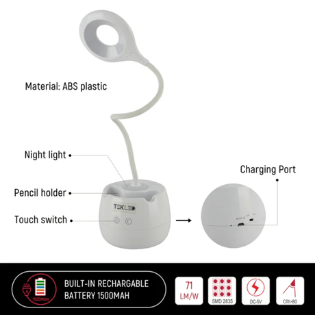 TKLD Table & Floor Lamps Multifunctional Rechargeable LED Ring Desk Lamp with Pencil Holder - 6W