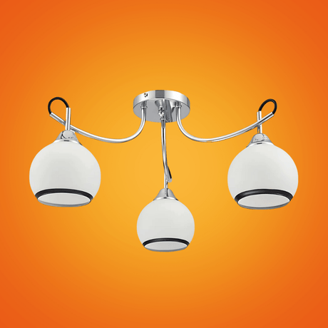 TKLD Ceiling Lights Opal Dome 3 Lamp Glass Chrome Metal Semi Flush Ceiling Light - 40W