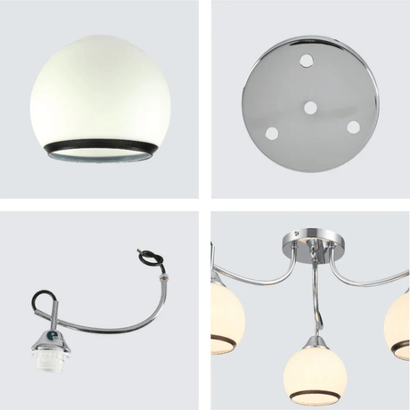 TKLD Ceiling Lights Opal Dome 3 Lamp Glass Chrome Metal Semi Flush Ceiling Light - 40W