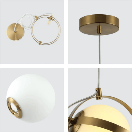 TKLD Pendant & Chandeliers Opal Globe Glass Gold Rings Pendant Ceiling Light G9 Fitting