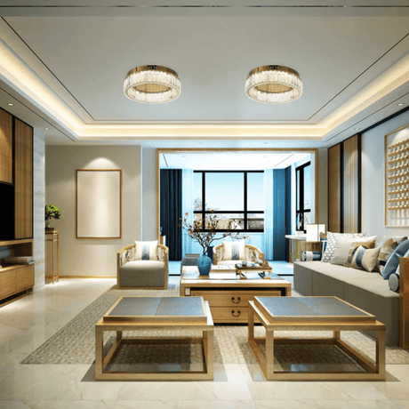TKLD Pendant & Chandeliers Ring Crystal Gold Flush Ceiling Chandelier Light with Remote Control 3 Colour - D400/D500