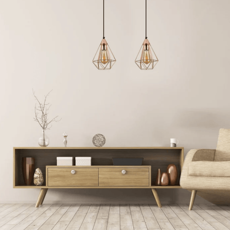 TKLD Pendant & Chandeliers Rose Gold Metal Cage Pendant Ceiling Light E27 - 190mm