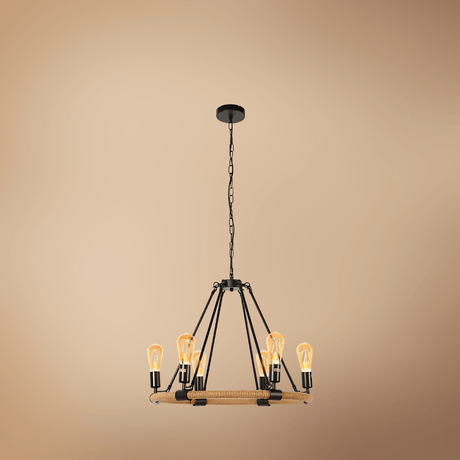 TKLD Pendant & Chandeliers Rustic Charm Jute-Wrapped Circle Chandelier Light - 40W