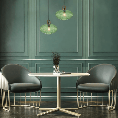 TKLD Pendant & Chandeliers Sawyer Ribbed Maloto Lantern Green Glass E27 Pendant Ceiling Light - 140mm/300mm