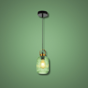 TKLD Pendant & Chandeliers Sawyer Ribbed Maloto Lantern Green Glass E27 Pendant Ceiling Light - 140mm/300mm