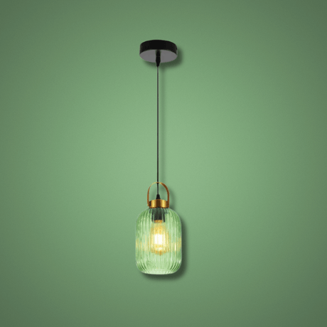 TKLD Pendant & Chandeliers Sawyer Ribbed Maloto Lantern Green Glass E27 Pendant Ceiling Light - 140mm/300mm