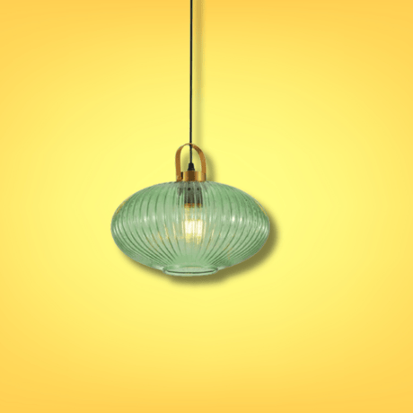 TKLD Pendant & Chandeliers Sawyer Ribbed Maloto Lantern Green Glass E27 Pendant Ceiling Light - 140mm/300mm