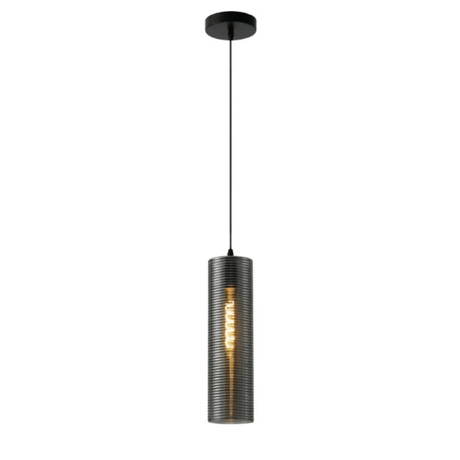 TKLD Pendant & Chandeliers Silver Reeded Cylinder Glass E27 Pendant Light Fitting