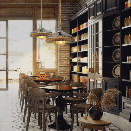 TKLD Pendant & Chandeliers Silvery Grey Metal Hemp Rope Cage  E27 Pendant Ceiling Light