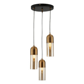 TKLD Pendant & Chandeliers Sleek Amber and Bronze Black Cylinder Pendant Ceiling Light - 3 Lamps
