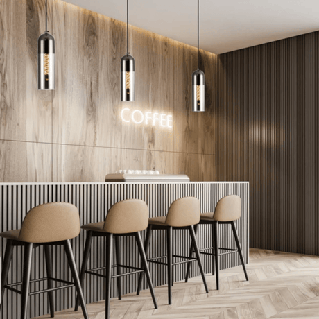 TKLD Pendant & Chandeliers Sleek Smoky and Pearl Black Cylinder Pendant Ceiling Light