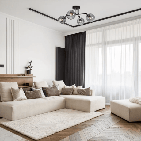 TKLD Ceiling Lights Smoky 4 Lamp Glass Black and Chrome Semi Flush Ceiling Light - 60W
