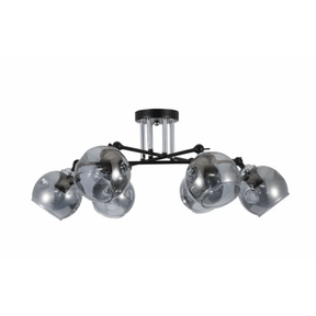TKLD Ceiling Lights Smoky 6 Lamp Glass Black and Chrome Semi Flush Ceiling Light - 60W