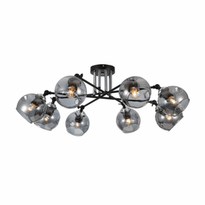 TKLD Ceiling Lights Smoky 8 Lamp Glass Black and Chrome Semi Flush Ceiling Light - 60W