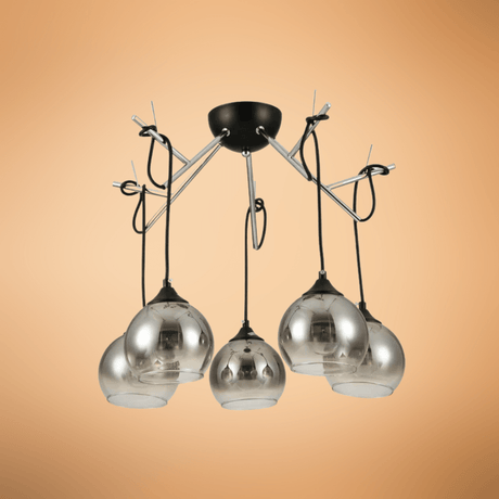 TKLD Pendant & Chandeliers Smoky Dome Glass Chrome 5 Lamps Twig Modern Ceiling Light - 40W