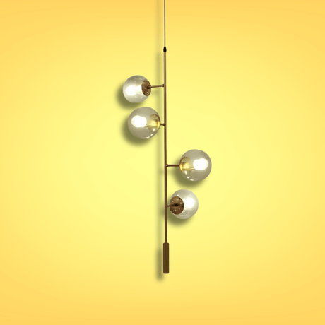 TKLD Pendant & Chandeliers Smoky Globe Glass Gold Metal Body Upward Pendant Ceiling Light 4xE27
