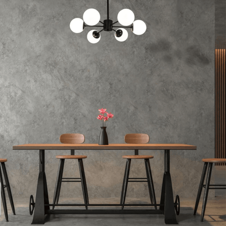 TKLD Pendant & Chandeliers Snowflake Opal Globe Glass Black Body Ceiling Light E27 - 6 Lamps