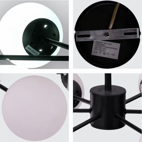 TKLD Pendant & Chandeliers Snowflake Opal Globe Glass Black Body Ceiling Light E27 - 6 Lamps