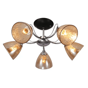 TKLD Pendant & Chandeliers Textured 5 Lamp Clear Cone Glass Chrome Semi Flush Ceiling Light