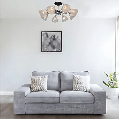 TKLD Pendant & Chandeliers Textured 8 Lamp Clear Cone Glass Chrome Semi Flush Ceiling Light