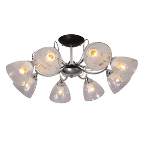 TKLD Pendant & Chandeliers Textured 8 Lamp Clear Cone Glass Chrome Semi Flush Ceiling Light
