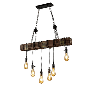 TKLD Pendant & Chandeliers Timber Iron and Wood Beam Island Ceiling Chandelier Light 6xE27