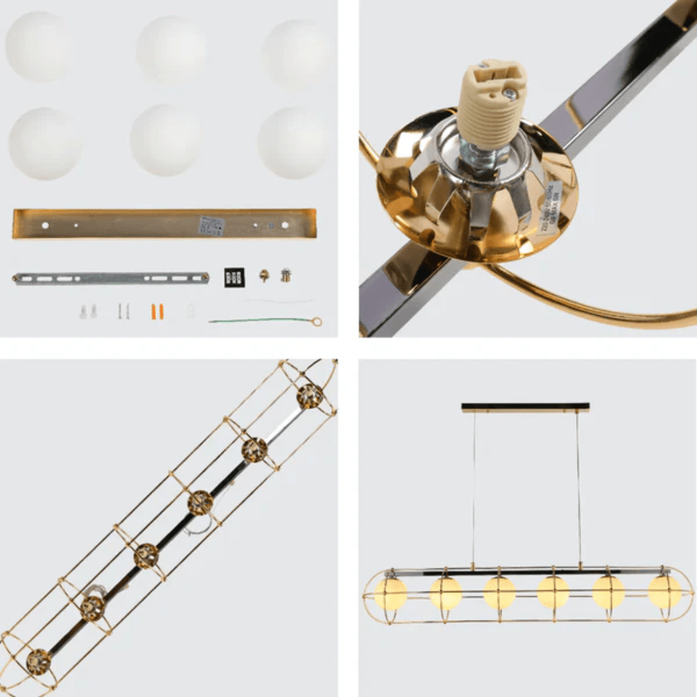TKLD Pendant & Chandeliers Vintage-Modern Linear Orb G9 Chandelier with Geometric Gold Detailing