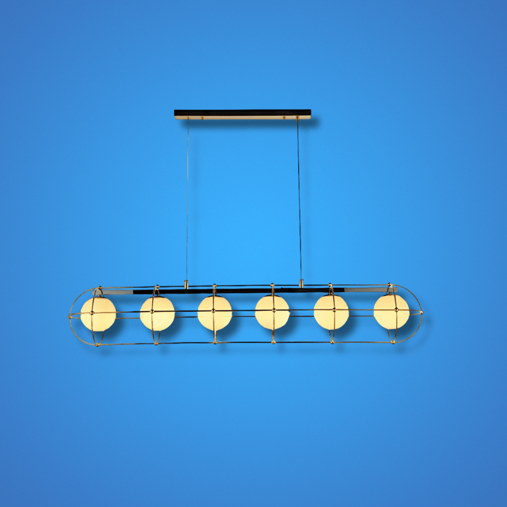 TKLD Pendant & Chandeliers Vintage-Modern Linear Orb G9 Chandelier with Geometric Gold Detailing