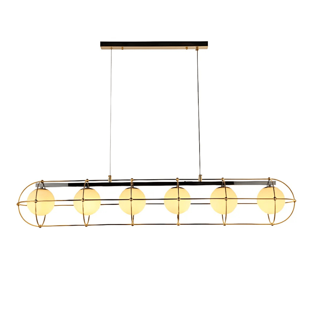 TKLD Pendant & Chandeliers Vintage-Modern Linear Orb G9 Chandelier with Geometric Gold Detailing