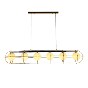 TKLD Pendant & Chandeliers Vintage-Modern Linear Orb G9 Chandelier with Geometric Gold Detailing