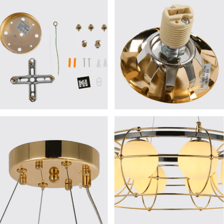 TKLD Pendant & Chandeliers Vintage-Modern Round Orb G9 Chandelier with Geometric Gold Detailing