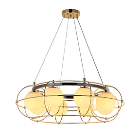 TKLD Pendant & Chandeliers Vintage-Modern Round Orb G9 Chandelier with Geometric Gold Detailing