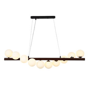 TKLD Pendant & Chandeliers Walnut Wood Finish Opal Glass Globes Kitchen Island 10xG9 Chandelier Ceiling Light