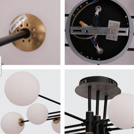 TKLD Pendant & Chandeliers White Globe Glass Black Rod Body Semi Flush 8xG9 Ceiling Light