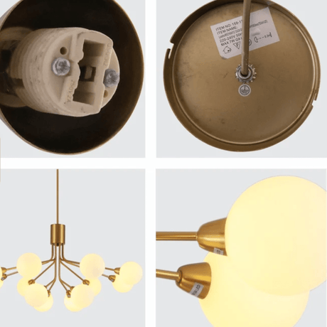 TKLD Pendant & Chandeliers White Globe Glass Gold Arm Body Pendant Chandelier Ceiling Light G9 - 12 Globes