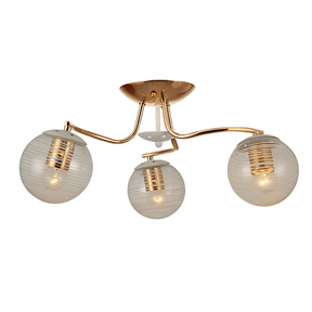 TKLD Ceiling Lights White Striped 3 Lamp Clear Globe Gold Semi Flush Ceiling Light - 40W