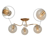 TKLD Ceiling Lights White Striped 3 Lamp Clear Globe Gold Semi Flush Ceiling Light - 40W