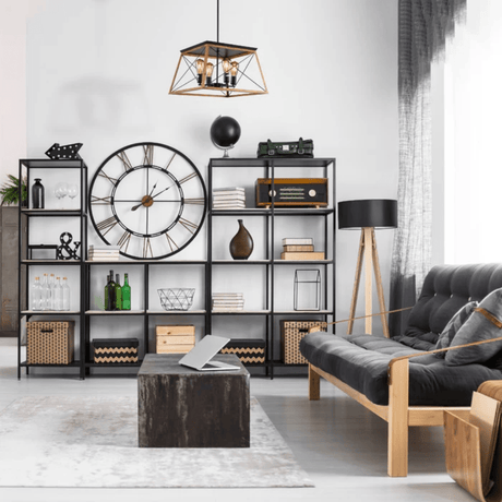 TKLD Pendant & Chandeliers Wood And Black Caged Candle Retro Square Pendant Ceiling Light 4xE27