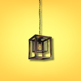 TKLD Pendant & Chandeliers Wood Cube Black Cage Lantern Rustic Pendant Ceiling Light E27