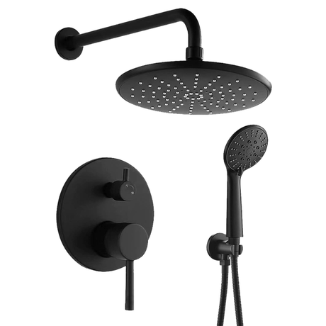 Toplight Shower Set Bathroom Concealed Wall Mounted Two- Function Round Overhead Rain Shower Set Chrome/Matte Black - RS-9008 & RS-9008B